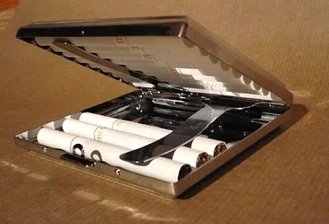 cigarette case: a small flat case for holding cigarettes