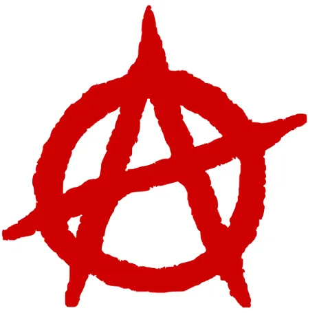 circle-a: a symbol consiting of an overstruck A surrounded by a circle, representing anarchism