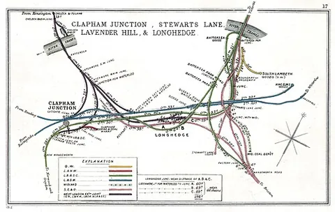 clapham junction: a major rail transport hub in south-west London, England, which has the distinction of being the...