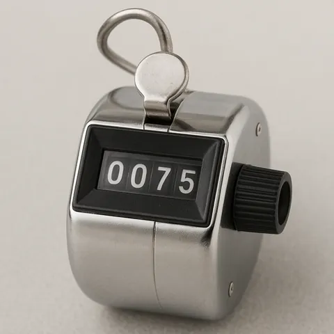 clicker counter: a hand-held button-operated device with a numerical display that adds a single digit to a tally...