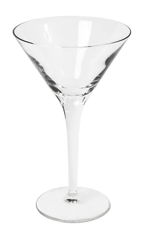 cocktail glass: a type of glass with a long stem and an open inverted cone bowl, used for serving straight-up...