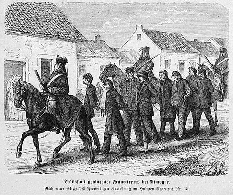 coffle: a line of people or animals fastened together, especially a chain of prisoners or slaves