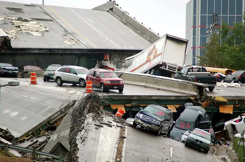 collapse: to break apart and fall down suddenly; to cave in