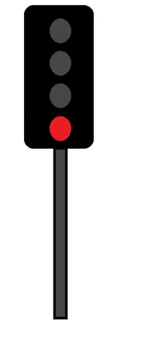 colour light signal: an electric railway signal with colour aspects, showing either red or green in a 2-aspect signal,...