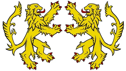 combattant: in fighting position; said of two lions set face to face, each rampant