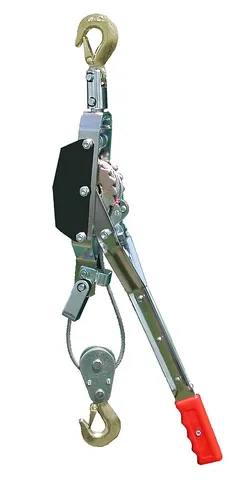come-along: a type of hand-operated winch used, for example, to tighten straps, chains, or ropes