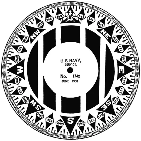 compass rose: a graduated circle, usually marked in degrees, indicating directions and printed or inscribed on an...