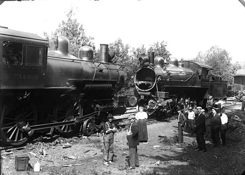 cornfield meet: an accidental head-on collision or near head-on collision of two trains