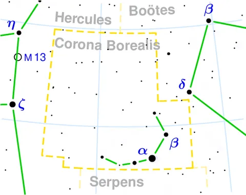 corona borealis: a small constellation said to resemble a crown