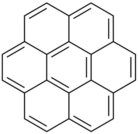 coronene: a polycyclic aromatic hydrocarbon consisting of six benzene rings fused together into a ring, with...