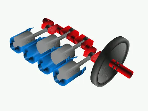 crankshaft: a rotating shaft with throws (parts that stick out) and which drives, is driven by (cranked by), or...