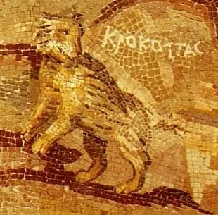 crocotta: a mythical dog-wolf of India or Ethiopia, said to be a deadly enemy of men and dogs and able to...