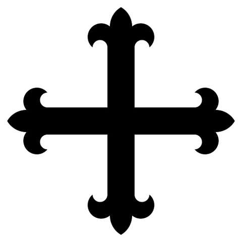 cross flory: a cross with the ends of the arms flory, having a shape like a fleur-de-lis (⚜)