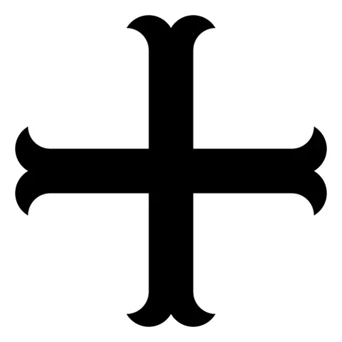 cross moline: a cross that has four equal-length arms with forked tips, so that it resembles a moline