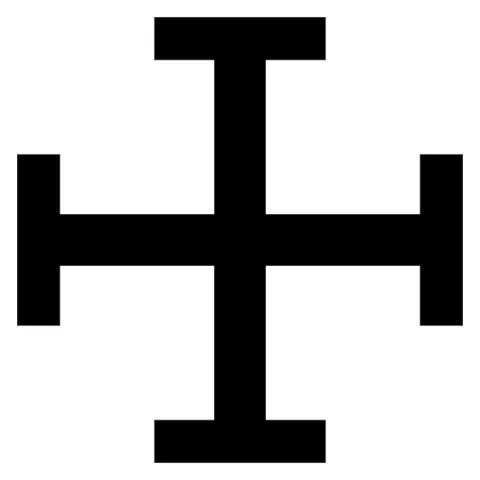 cross potent: a cross with crossbars at the ends of its arms