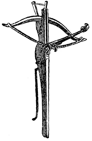 crossbow: a mechanised weapon, based on the bow and arrow, that shoots bolts