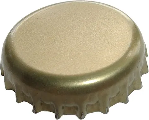 crown cap: a type of bottle cap made by pressing a circular piece of metal around the top of the bottle