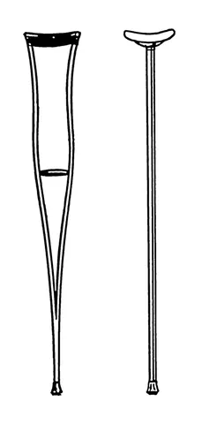 crutch: a device to assist in motion as a cane, especially one that provides support under the arm to...