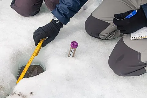 cryoconite hole: a hollow or pond formed in a layer of snow or ice, commonly on the surface of a glacier or in polar...