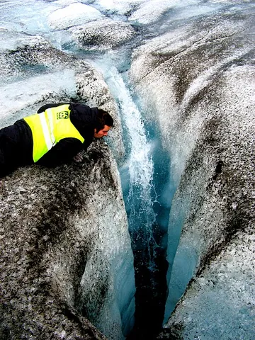 cryoconite: dark silt accumulating mainly from airborne volcanic sediment or soot from artificial pollution, or...