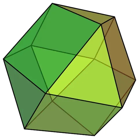 cuboctahedron: an Archimedean solid that has fourteen faces (eight triangular and six square) and is both isogonal...