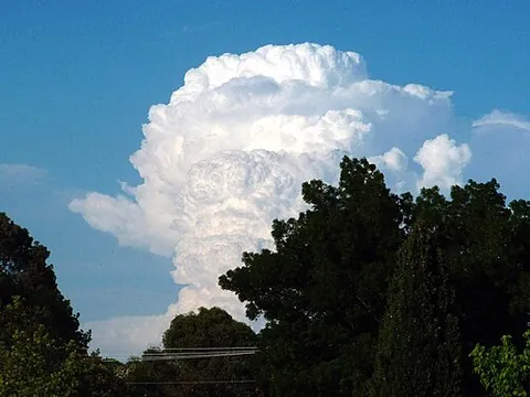 cumulonimbus: a cloud with a tall structure and flat base, often associated with thunderstorms