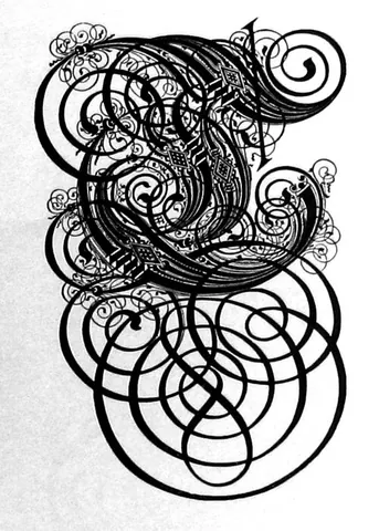 curlicue: a fancy twisting or curling shape usually made from a series of spirals and loops