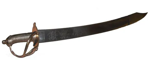 cutlass: a short sword with a curved blade, and a convex edge; once used by sailors when boarding an enemy...