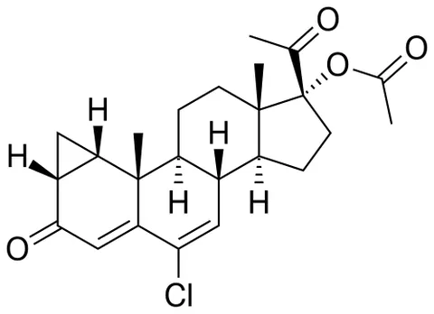 cyproterone acetate: the cyproterone ester of acetic acid that is an antiandrogen and progestin medication - C₂₄H₂₉ClO₄