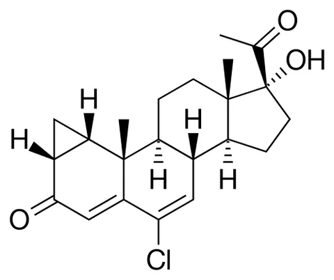 cyproterone: a synthetic steroid C₂₂H₂₇ClO₃ that inhibits the action and secretion of testosterone by blocking...