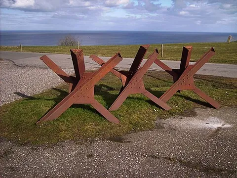 czech hedgehog: a static antitank and anti–landing craft obstacle, widely used during World War II, constructed...