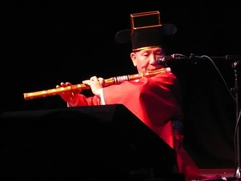 daegeum: a large bamboo flute with a buzzing membrane that gives it a special timbre, used in traditional...