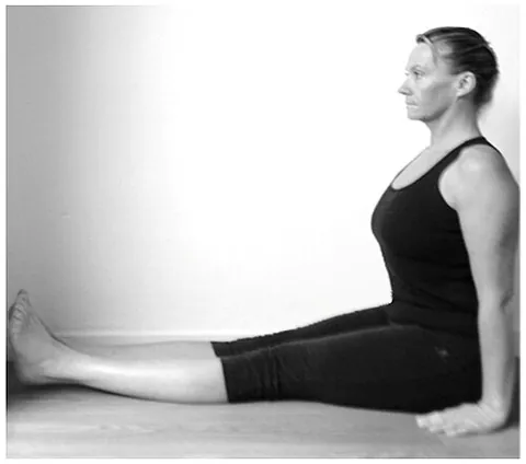 dandasana: a stiff asana (yoga position) with the legs flat on the floor and the body upright