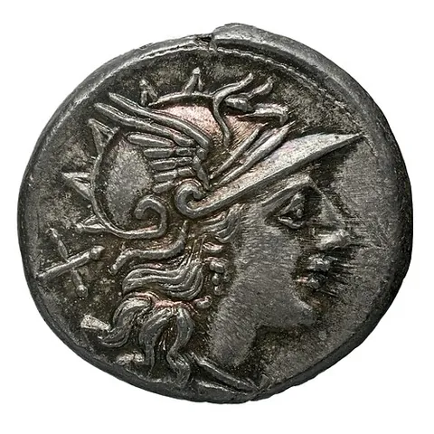 denarius: a small silver coin issued both during the Roman Republic and during the Roman Empire, equal to 10...