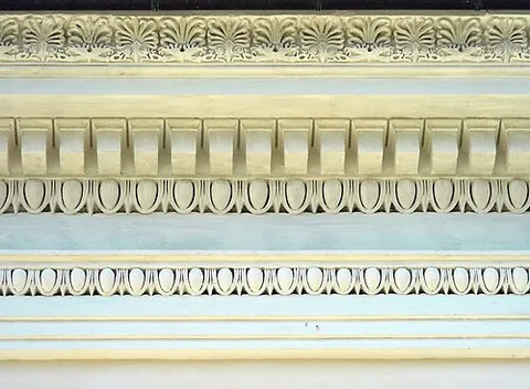dentil: any one of a series of small rectangular blocks projecting like teeth from a molding or beneath a...