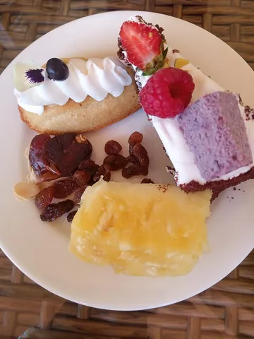 dessert: the last course of a meal, consisting of fruit, sweet confections etc