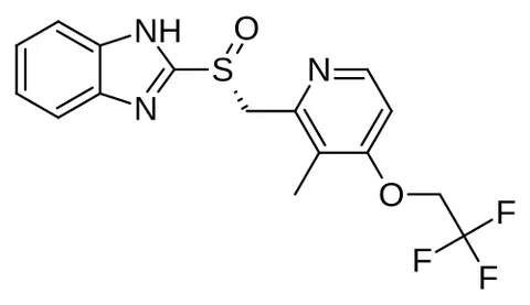 dexlansoprazole: a drug C₁₆H₁₄F₃N₃O₂S that acts as a proton pump inhibitor to reduce gastric acid secretion and is...