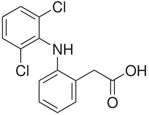 diclofenac: a painkiller having the chemical formula C₁₄H₁₁Cl₂NO₂