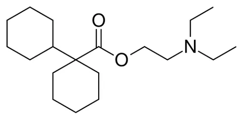 dicycloverine: an anticholinergic drug used in the form of its hydrochloride C₁₉H₃₅NO₂·HCl for its antispasmodic...