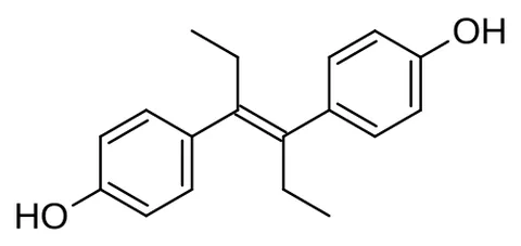 diethylstilbestrol: a synthetic estrogen drug C₁₈H₂₀O₂ used formerly to prevent miscarriage or premature delivery in...