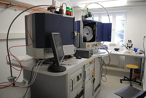 diffractometer: a device that uses diffraction (especially X-ray diffraction) to investigate the structure of matter