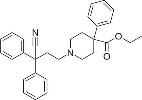 diphenoxylate: an antidiarrheal agent (trademark Lomotil) chemically related to pethidine and administered in the...