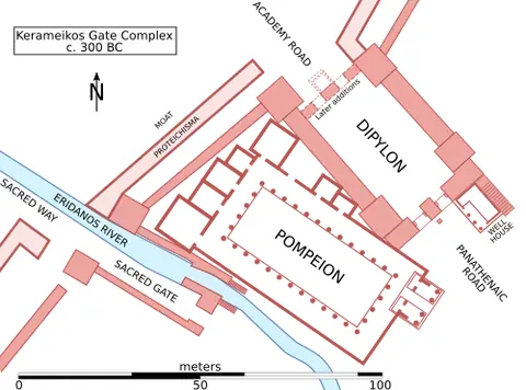 dipylon: the main gate in the northwest of the city wall of ancient Athens, located in the modern suburb of...