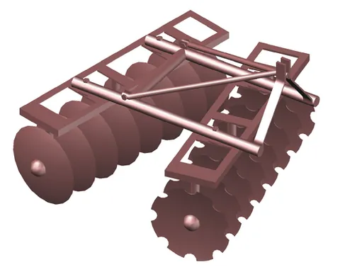 disc harrow: a harrow comprising a series of angled discs