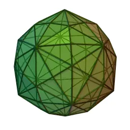 disdyakis triacontahedron: a Catalan solid with 120 scalene triangle faces, 180 edges and 62 vertices, being the dual of the...