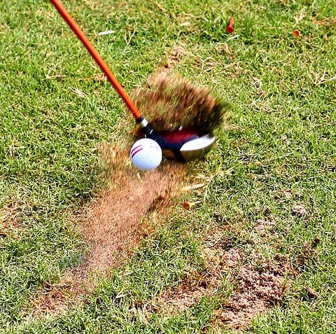 divot: a torn-up piece of turf, especially by a golf club in making a stroke or by a horse's hoof