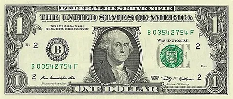 dollar bill: a note of currency worth one dollar