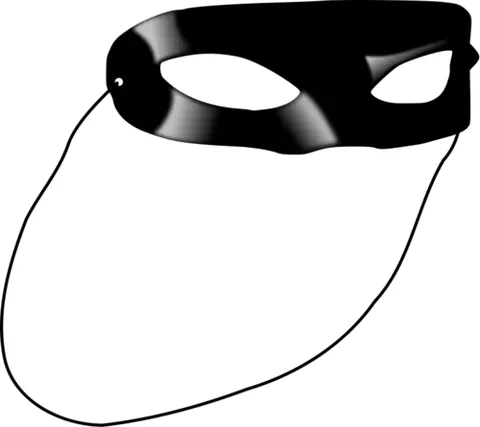 domino mask: a small, often rounded mask covering the immediate area around the eyes and the space between them