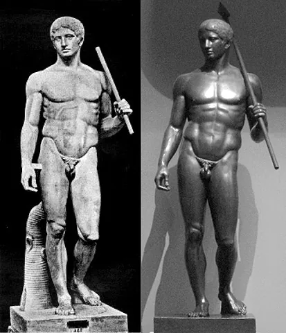 doryphoros: a spear-bearing soldier (nowadays, a statue of a man holding a spear, or appearing to do so)