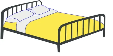 double bed: a bed designed for two adults, typically measuring 54 by 75 inches (1.35 by 1.9 meters)